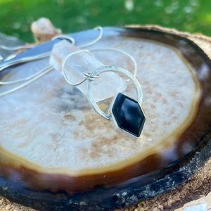 Onyx Necklace Rose Cut Sterling Silver Elongated Hexagon